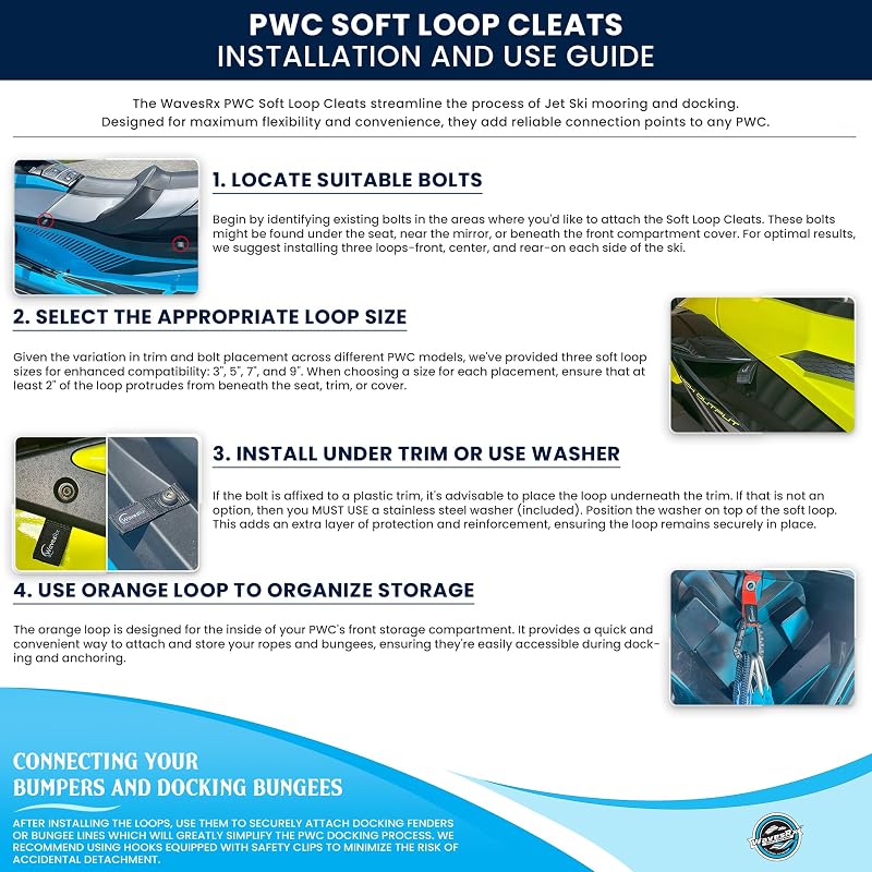 WavesRx 7 Pack Soft Loop Jet Ski Cleats for Quick & Secure Docking & Anchoring
