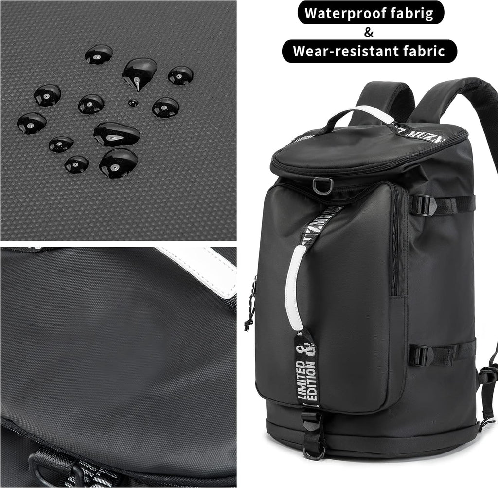 Skiennix Gym Duffle Bag - Waterproof 40L Large Capacity Backpack for Hiking & Travel | Black