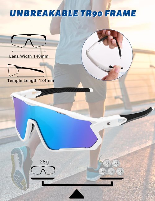 BIRCEN Polarized Sports Sunglasses - TR90 Cycling & Running Glasses for Men & Women | UV400 Protection