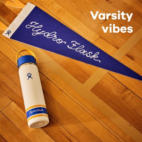 Hydro Flask Water Bottle - Insulated Stainless Steel with Wide Mouth Flex Straw Lid | 24 Oz Campus Ivory