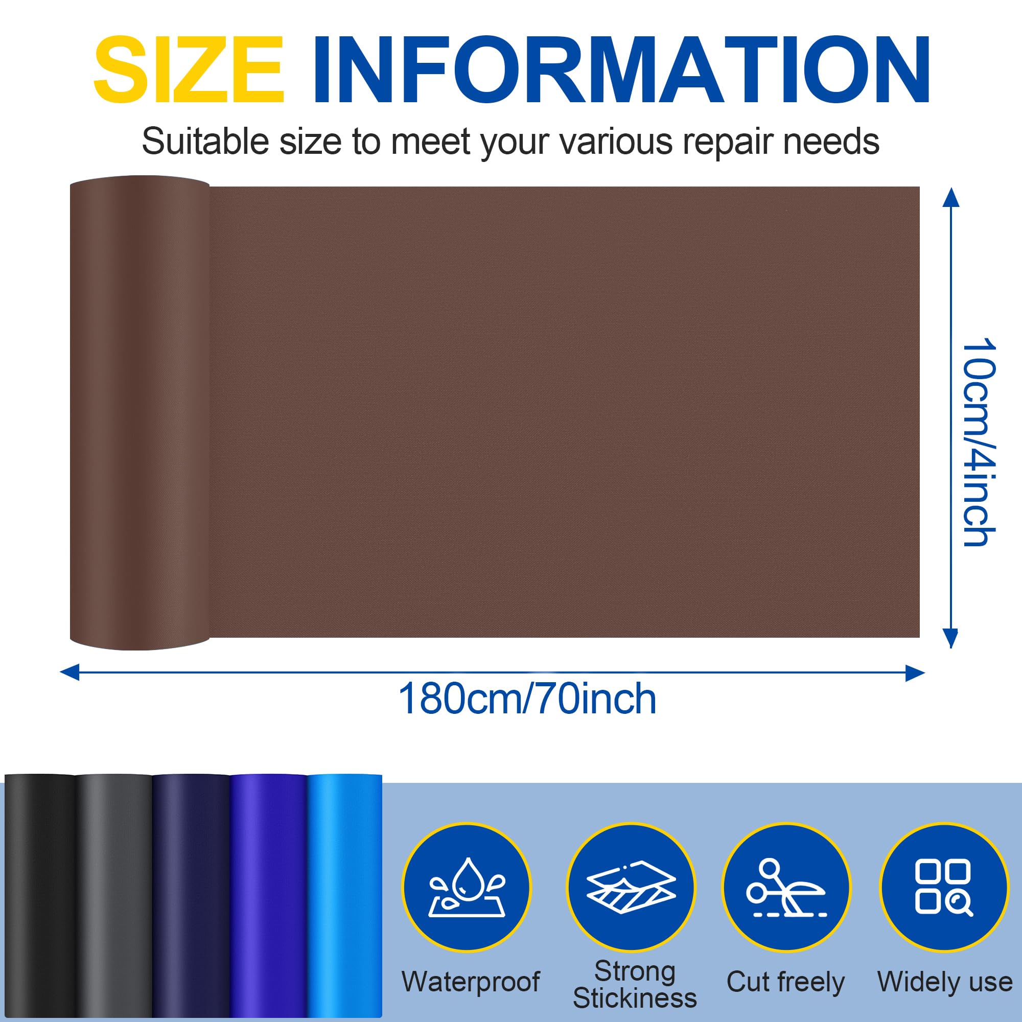 YIKAD Fabric Repair Tape, Self Adhesive Nylon Repair Patch, Waterproof Outdoor Nylon Tape/Patch Kit for Down Jacket Clothing Tent Awnings Boat Cover Couches Dark Brown 4x70 inch