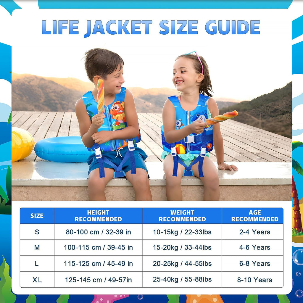 REALIKE Kids Swim Vest | Adjustable Toddler Floaties with Safety Strap | For Ages 2-10 Years, 22-88lbs