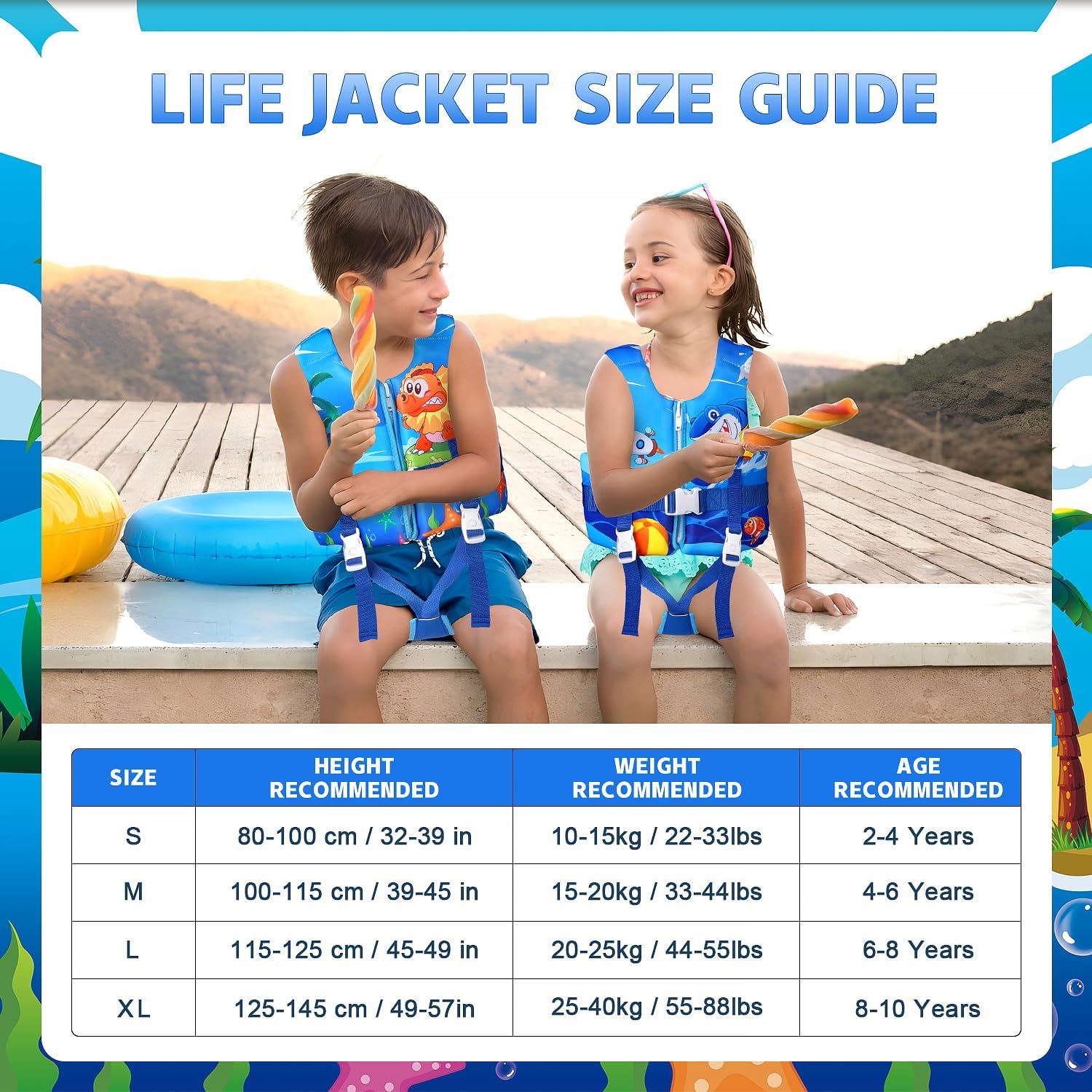 REALIKE Kids Swim Vest | Adjustable Toddler Floaties with Safety Strap | For Ages 2-10 Years, 22-88lbs