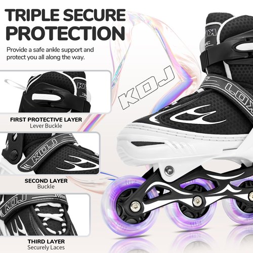 Inline Skates for Kids, Adjustable Roller Skates with 4 Illuminating Pu Wheels, Outdoors Indoors Roller Skates for Kids Boys Girls Beginners (White-F, Medium - Big Kids (1-4 US)
