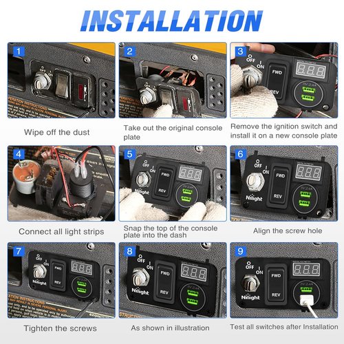 Nilight Golf Cart Key Switch Console Panel 9V-48V DC with Forward Reverse 3PIN Rocker Switches 4.8A Dual USB Quick Charger LED Digital Voltmeter for EZGO TXT PDS