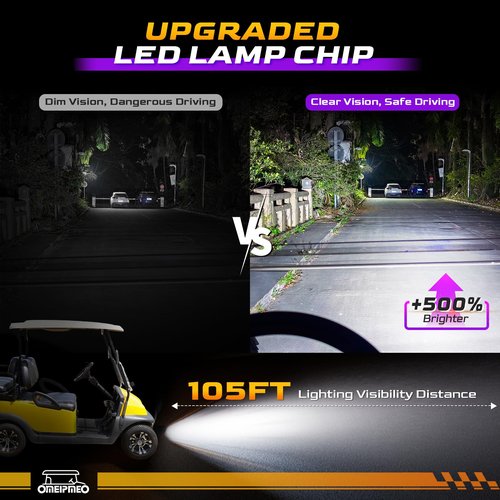 Club Car Precedent LED Headlight with Bumper, 12V Golf Cart Headlight Kit for Club Car Precedent 2004-UP Electric Golf Carts, DOT Approved Street Legal Club Car Headlight, OEM# 102524801, 10252480-1