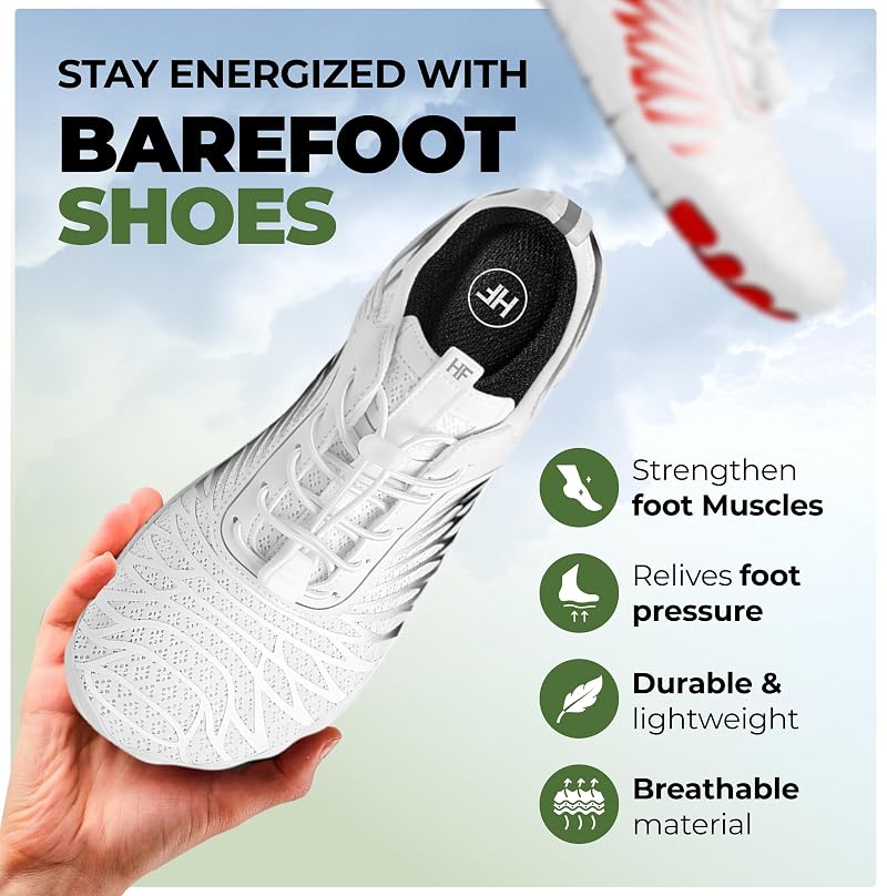 Hike Footwear HF Signature Barefoot Shoes for Women & Men 12-12.5 Wide, White/Pink - Non-Slip Lightweight Walking Sneakers
