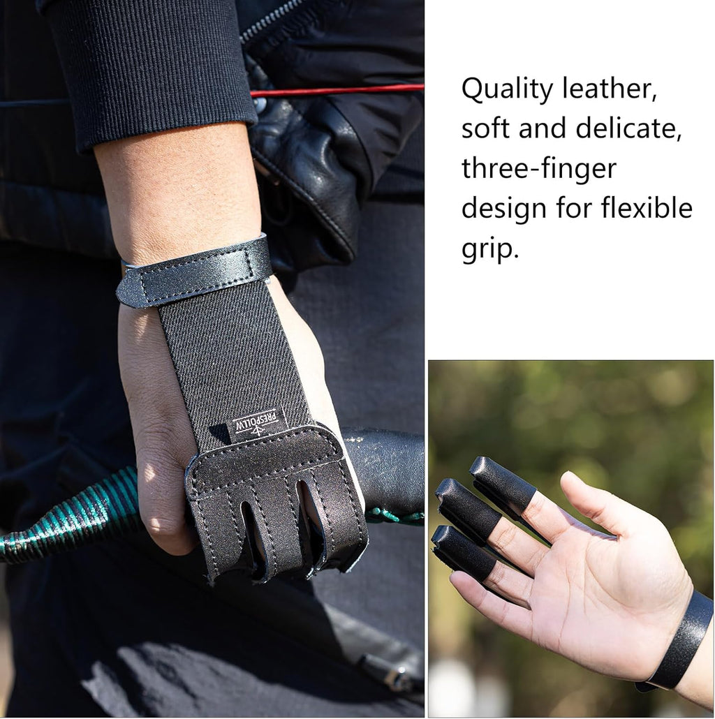 Skiennix 3-Finger Archery Glove - Durable Leather Finger Protector for Bow Hunting | Adjustable & Breathable Design
