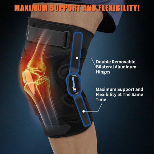 Hinged Knee Brace for Meniscus Tear, Knee Brace for Women and Men with Removable Side Stabilizers and Patella Gel Pad, Knee Support for Knee Pain , ACL, MCL, PCL, Arthritis, Injury or Surgery Recovery