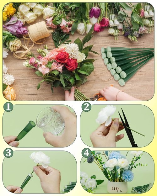 FIVEIZERO Floral Water Tubes - 25 PCS Green Plastic Vials for Fresh Flower Arrangements | 5.64 Inch with Caps