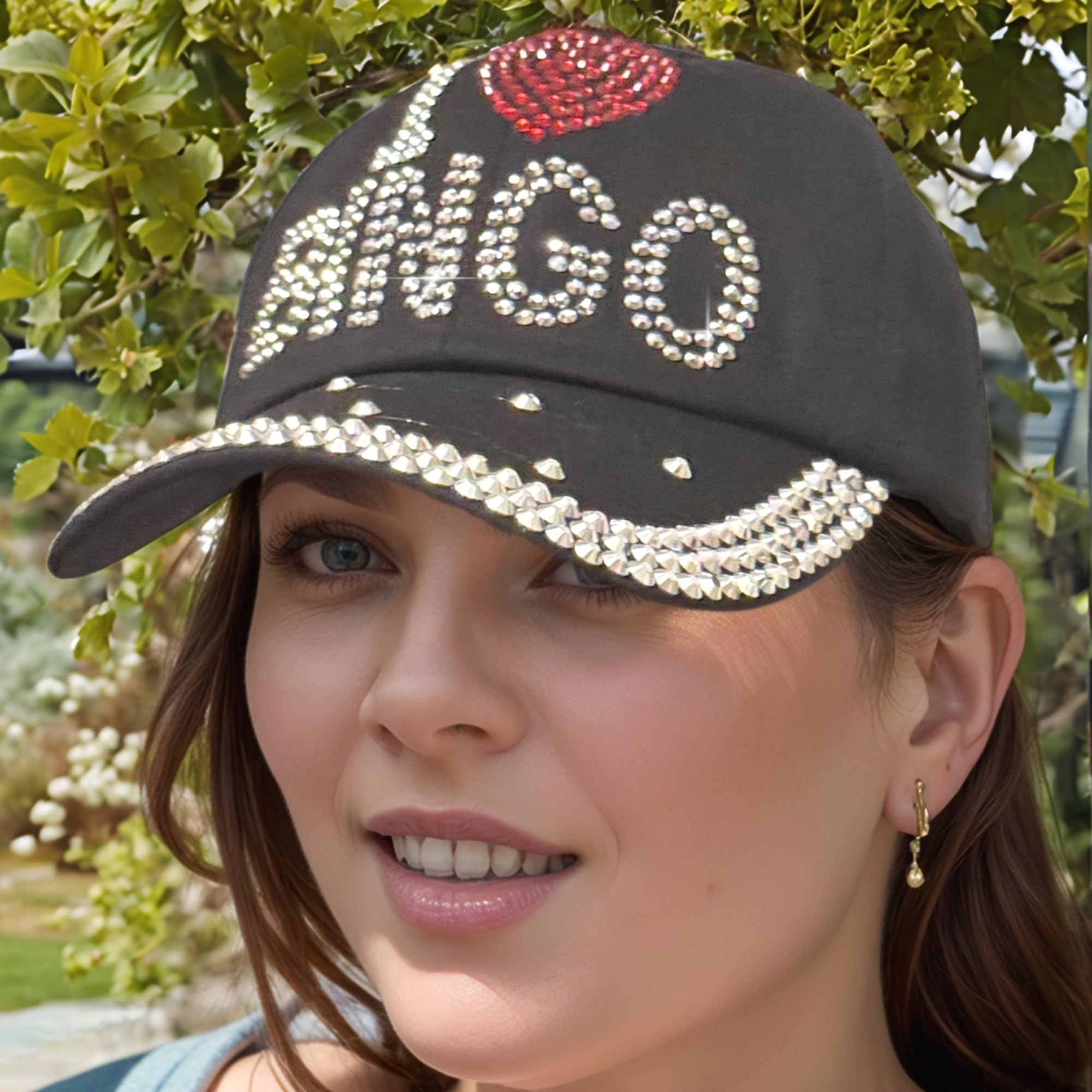 Popfizzy I Love Bingo Hat for Women, Bingo Lover Baseball Hat, Adult Bedazzled Rhinestone Hats, Bling Bingo Gifts, Black