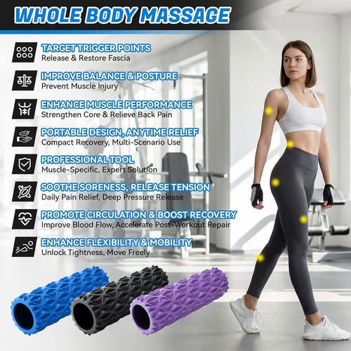 Foam Roller - High Density Deep Tissue Massager | 15-Inch Patented Design for Muscle Relief (Blue)