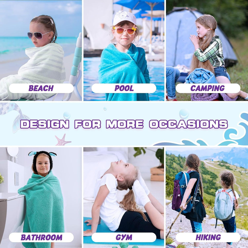 WERNNSAI Mermaid Kids Beach Towel - Double-Sided, Quick Dry, Ultra Absorbent | 30” x 60” Soft Swim Towel