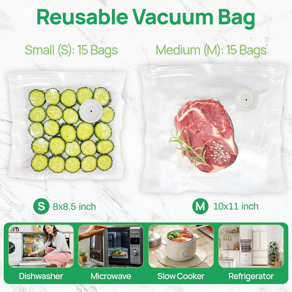 Skiennix Vacuum Sealer - Compact Handheld Food Preservation Machine | Portable with 30 Reusable Bags