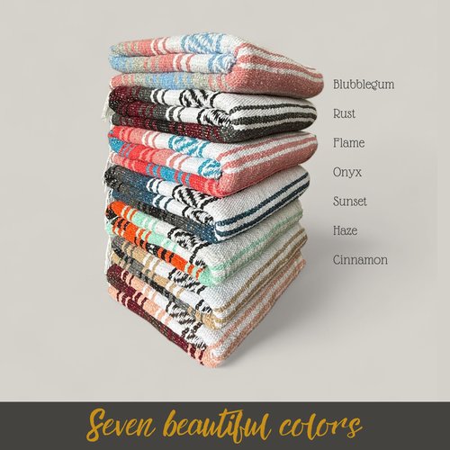 Authentic Handwoven Mexican Blanket, Falsa Serape - Soft & Durable - Vibrant Beach, Picnic, Yoga & Camping Mat - Traditional Boho Throw - Outdoor Blanket 70"x50" (Haze)