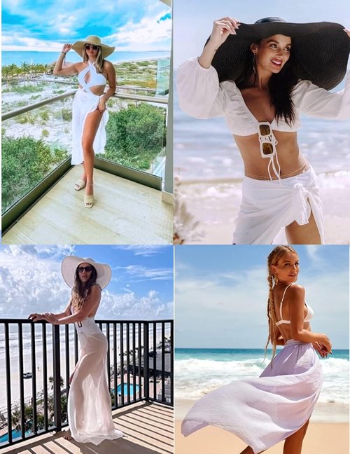 Ekouaer Sarong Swimsuit Cover-Up - Sheer Chiffon Long Bikini Wrap for Beach & Pool