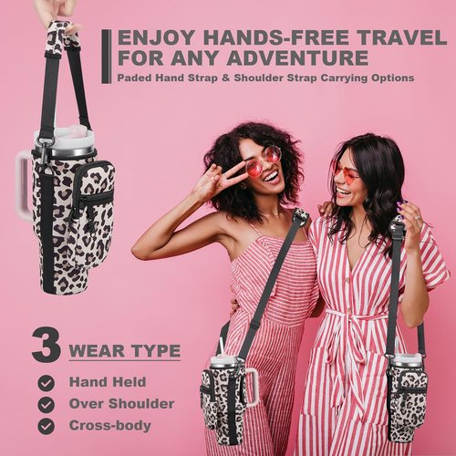 BULKITEM Water Bottle Carrier Bag - Insulated Neoprene Pouch with Phone Pocket for Stanley 40 & 30 oz Tumbler - Pink