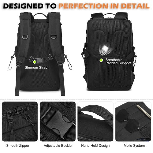 BISKLNDN Pickleball Backpack for Men and Women, Tactical Pickleball Paddle Bag with Molle System Design, Multi-Functional Pickleball Bag for Pickleball Lovers, Black