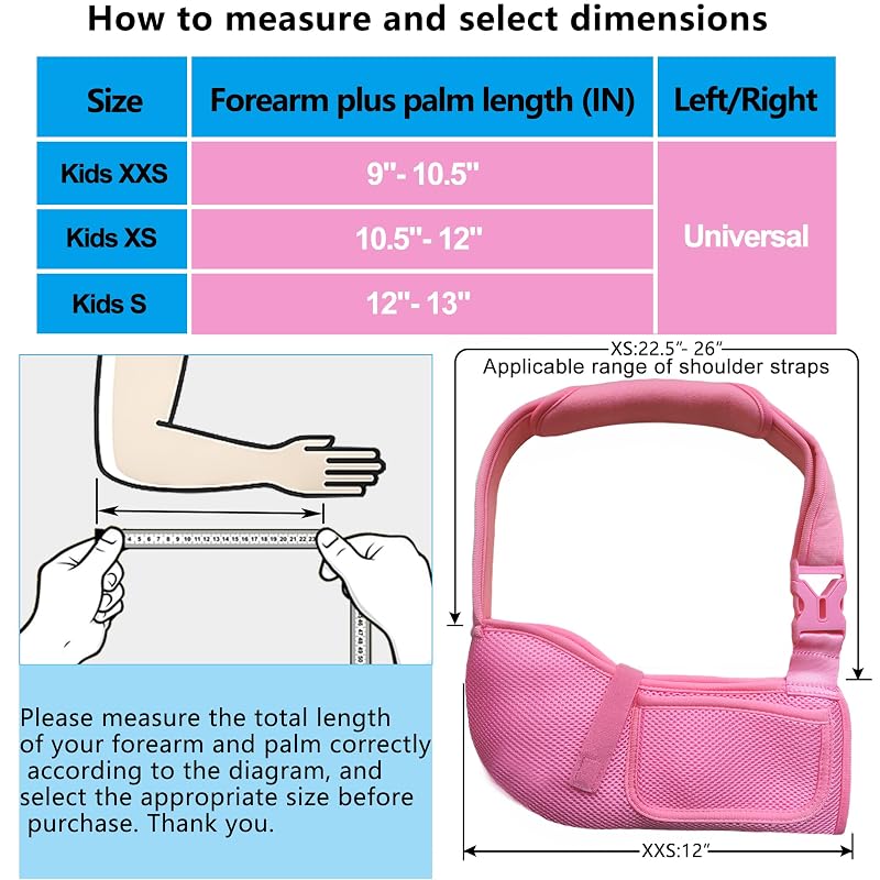 Kids Arm Sling Mesh Medical Sling with Adjustable Shoulder Pad - Breathable Pediatric Arm Support (Pink XX-Small)