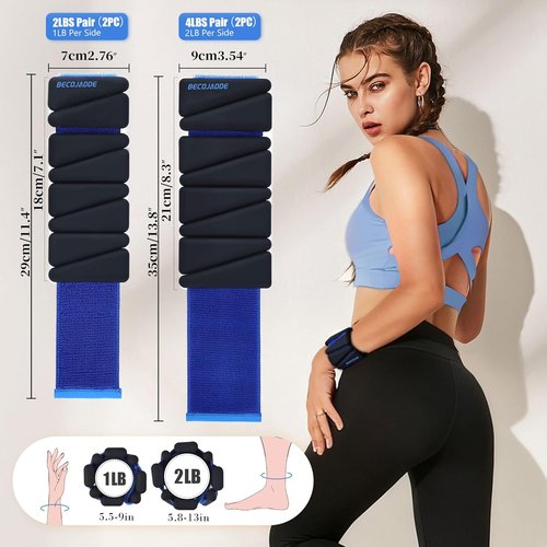 BECOJADDE Ankle Weights - Adjustable 1 lb/2 lb Set for Women & Men | Perfect for Walking, Yoga, Gym