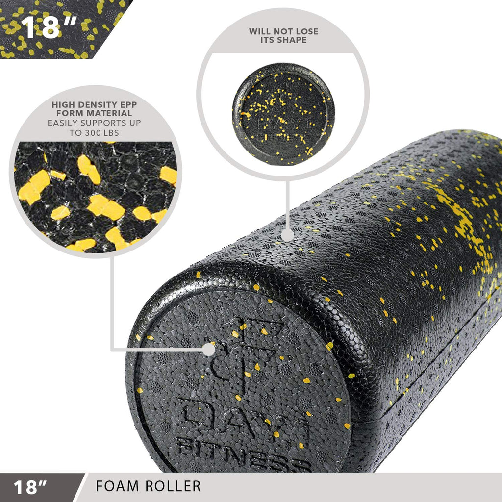 Day 1 Fitness High Density Muscle Foam Rollers - Sports Massage Rollers for Stretching, Physical Therapy, Deep Tissue, Myofascial Release - Ideal for Exercise and Pain Relief - Speckled Yellow, 18”