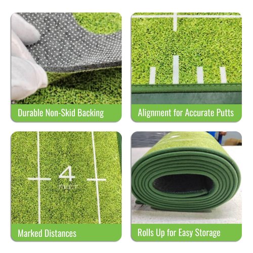 Putting Green Indoor | Wrinkle-Free Golf Mat with Auto Ball Return | Non-Slip Surface & Alignment Markings for Accurate Putting Practice at Home, Office & Outdoors | Improve Stroke Control & Precision