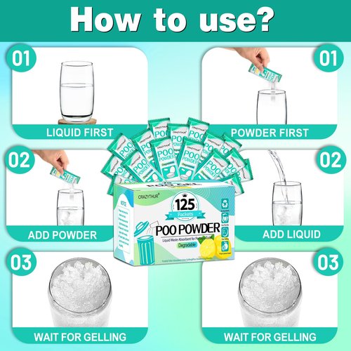 CRAZYTHUR Portable Toilet Gel, Poo Powder for Portable Toilet, Poo Powder for Portable Toilets, Camping Toilets Gel, Pee Powders for Outdoor Camping and Hiking