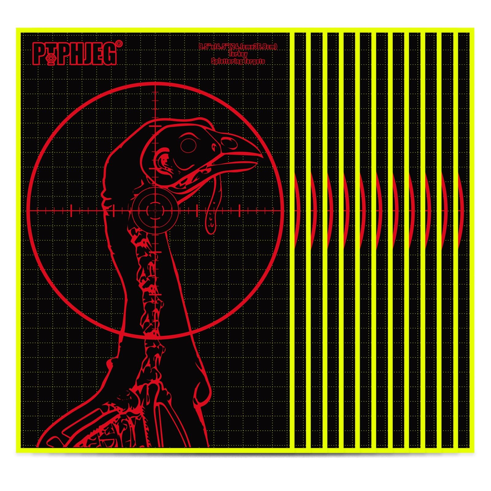PTPHJEG Fluorescent Splatter Turkey Targets - Highly Visible Shotgun Target Sticker for Practice, 9.5×14.5"(25pcs)
