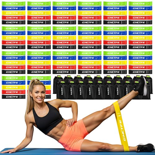 GHCTFE 100PCS Bulk Resistance Bands, Gift for Group Members Workouts, Schools, Gyms & Recovery Training with Storage Bags, Professional Exercise Bands for Yoga, Pilates & Team Fitness for Legs & Arms