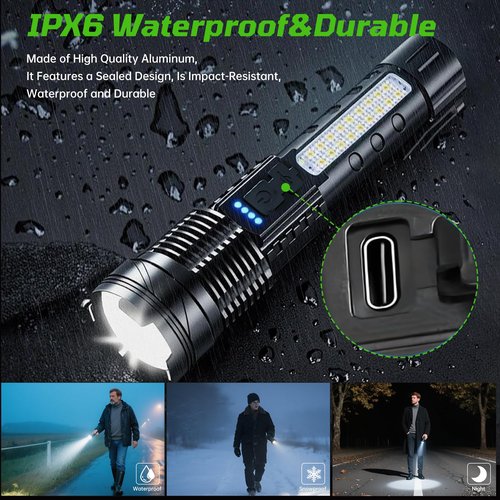 Rechargeable Flashlights High Lumens, 7Mode LED Flashlight Rechargeable, Super Bright Flashlight Battery Powered, Adjustable Flash Light, Tactical Flashlights for Home Emergencies Camping, 2 Pack