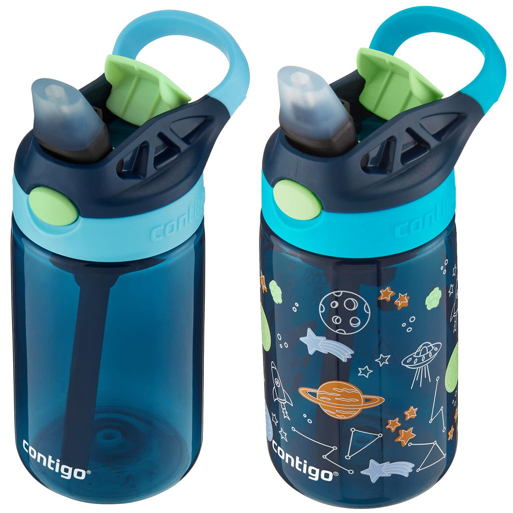 Contigo Kids Water Bottle with Redesigned AUTOSPOUT Straw 14oz. 2 Pack Blueberry and Blue Raspberry & Blueberry and Blue Raspberry with Cosmos