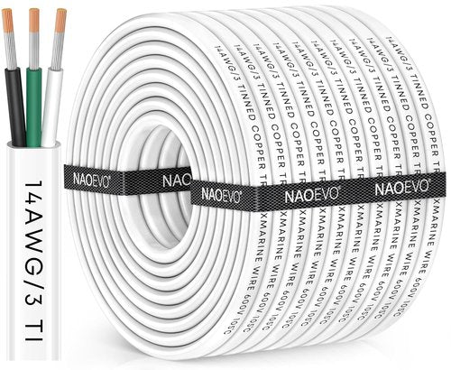 NAOEVO 14 Gauge Marine Wire - Waterproof Insulated PVC Tinned Copper Cable for Boats & RVs | 100FT