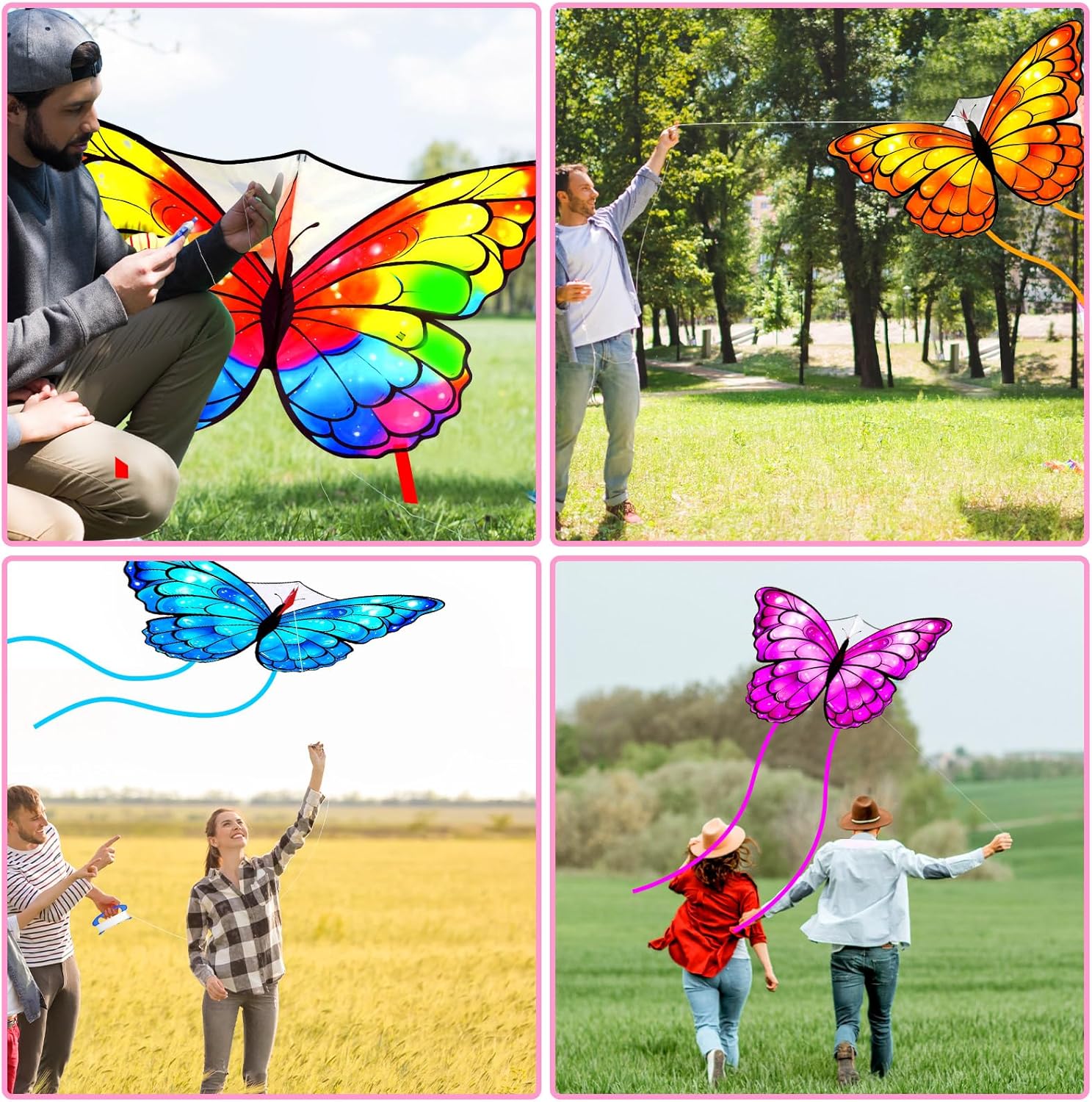 Silipull Butterfly Kites - 6 Pcs Large 55" x 28" Colorful Kites with 328ft String for Outdoor Fun