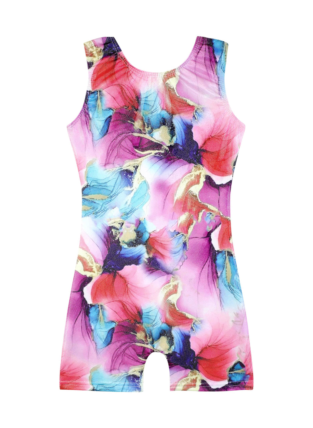 HOZIY Girls Leotards for Gymnastics with Shorts Size 6-7 Years Kids Leo Purple Red Gold Floral Flower Marble Print Biketard Tumbling Outfits Sparkly