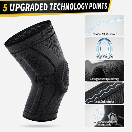 CAMBIVO Knee Brace - Compression Sleeve with Side Stabilizers & Patella Pad | 2-Pack, Black, Small