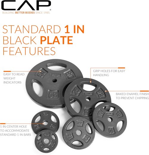CAP Barbell Weight Plates - Standard 1-Inch Grip for Enhanced Lifting | Durable Design