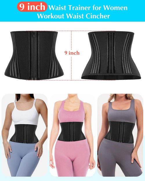 LUXURY-VITA 9 Inch Short Torso Waist Trainer For Women Lower Belly Fat With 9 Steel Bones Body Shaper Zipper Cincher Trimmer Girdle
