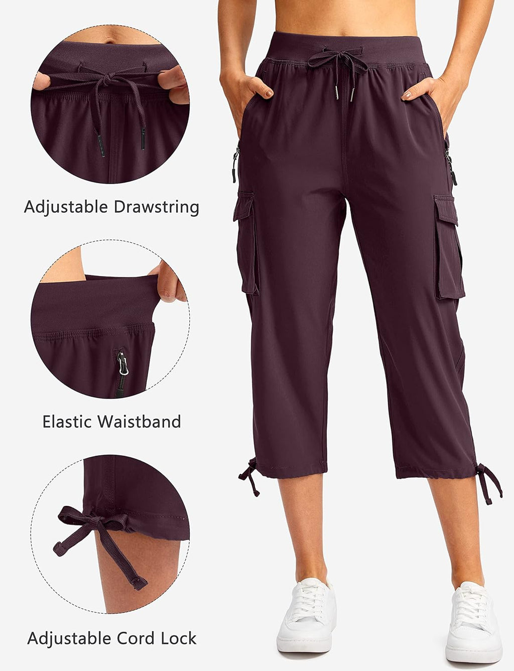 Soothfeel Women's Cargo Capris - Lightweight Quick-Dry Travel Pants with 6 Pockets for Summer Hiking