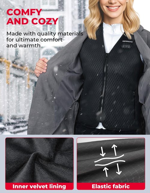 KEMIMOTO Women's Heated Vest, Electric Warming Vest,V Neck with Inner Pocket Lights-out Design(Battery Not Included)
