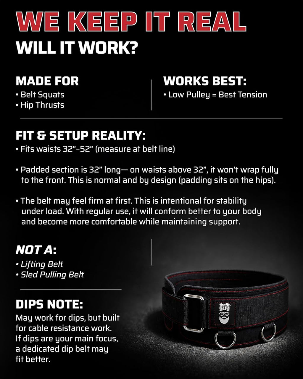 TheFitGuy Multi-Attachment Belt - Enhance Cable Machine Workouts | 5 Attachment Points, 2 Straps (40” & 27”)