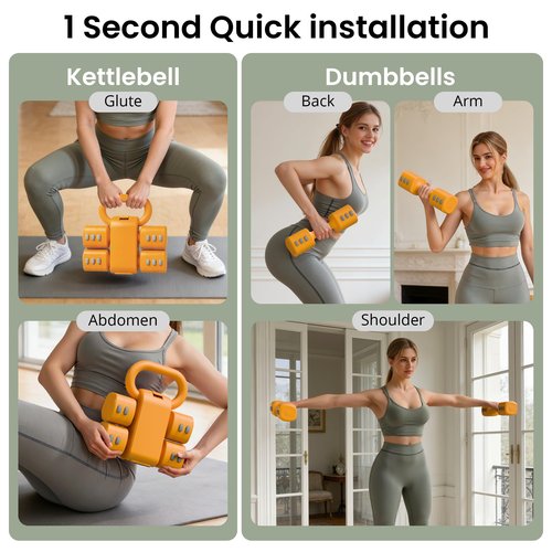 2-in-1 Adjustable Dumbbells & Kettlebell Set, 4 Levels Weight Quick Change(2.2 3.3 4.4 5.5 lbs), for Women Home Gym Exercise Training, with Complimentary Non-slip Touch Fastener, Yellow.