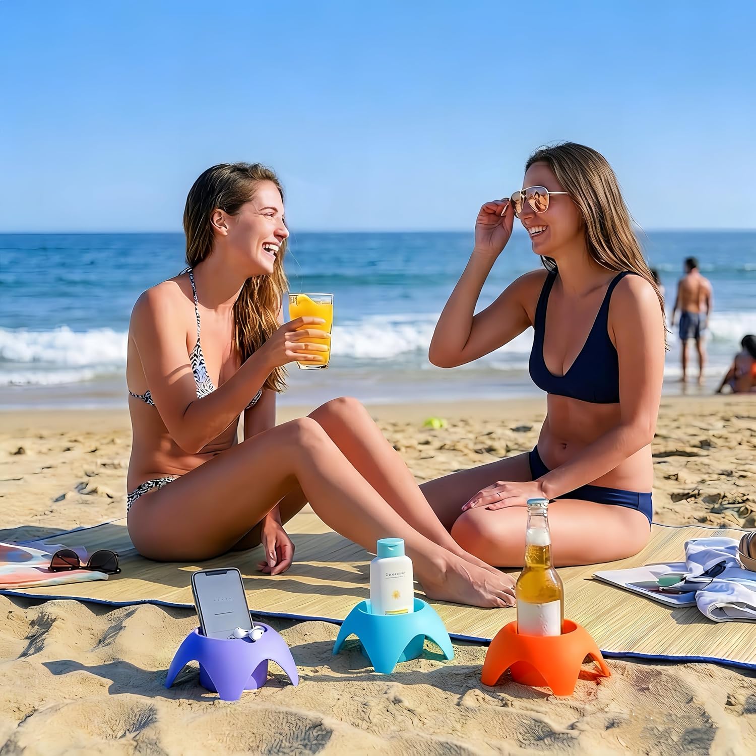 Uarzt Beach Vacation Essentials - 5-Pack Sand Coasters Drink Cup Holders | Multicolor Must-Haves for Summer Fun