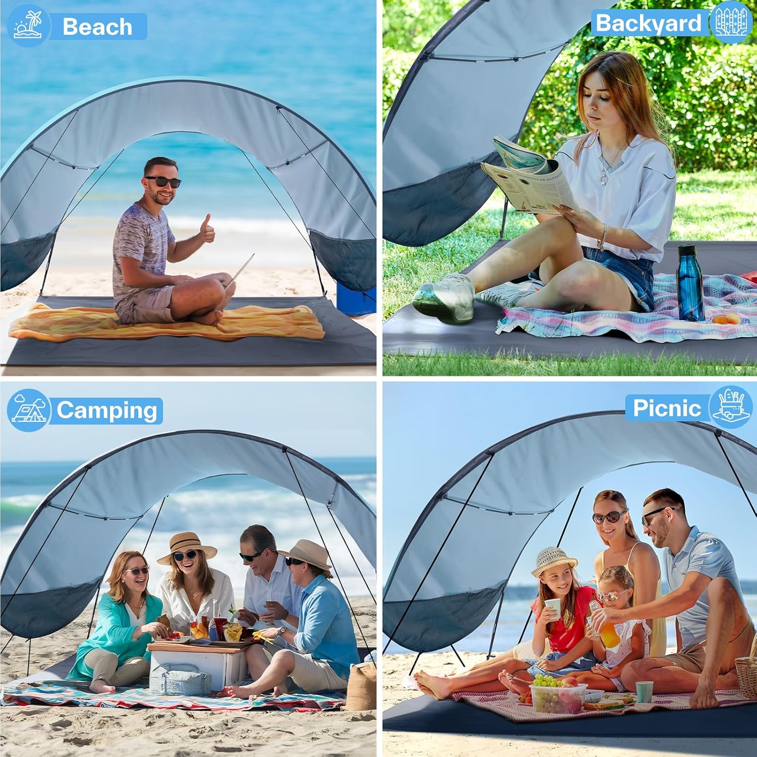 Sportneer Beach Tent | UPF 50+ UV Protection Canopy for 2-3 People | Easy Setup with Wind Ropes & Stakes | 96.5''x55.7''