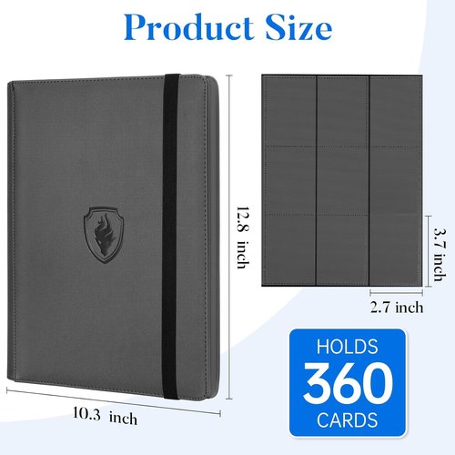 Fabmaker Premium 9 Pocket Card Binder - Sturdy Collection Album for 360 Game & Sports Cards | Grey