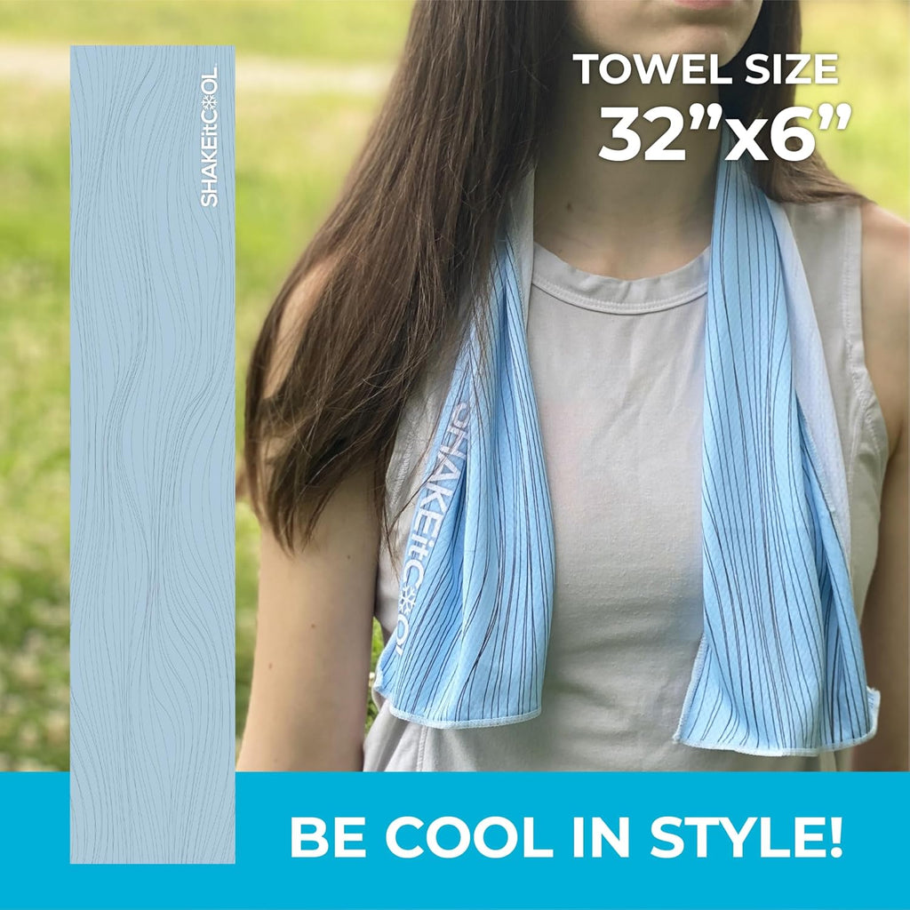 SHAKEitCOOL Cooling Towel - Stay Cool in Style | Lightweight, Soft, Sun Protection - Blue Wave