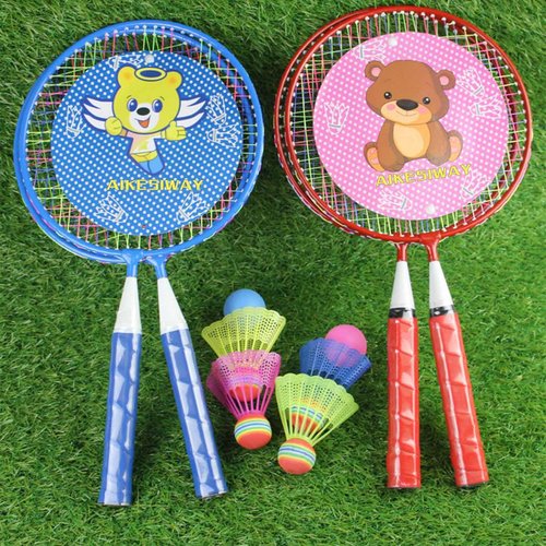 Badminton Racket for Children 1 Pair, Nylon Alloy Durable Badminton Racquet Set for Kids Indoor/Outdoor Sport Game（Including 4 Badminton and 2 Table Tennis） (Blue)
