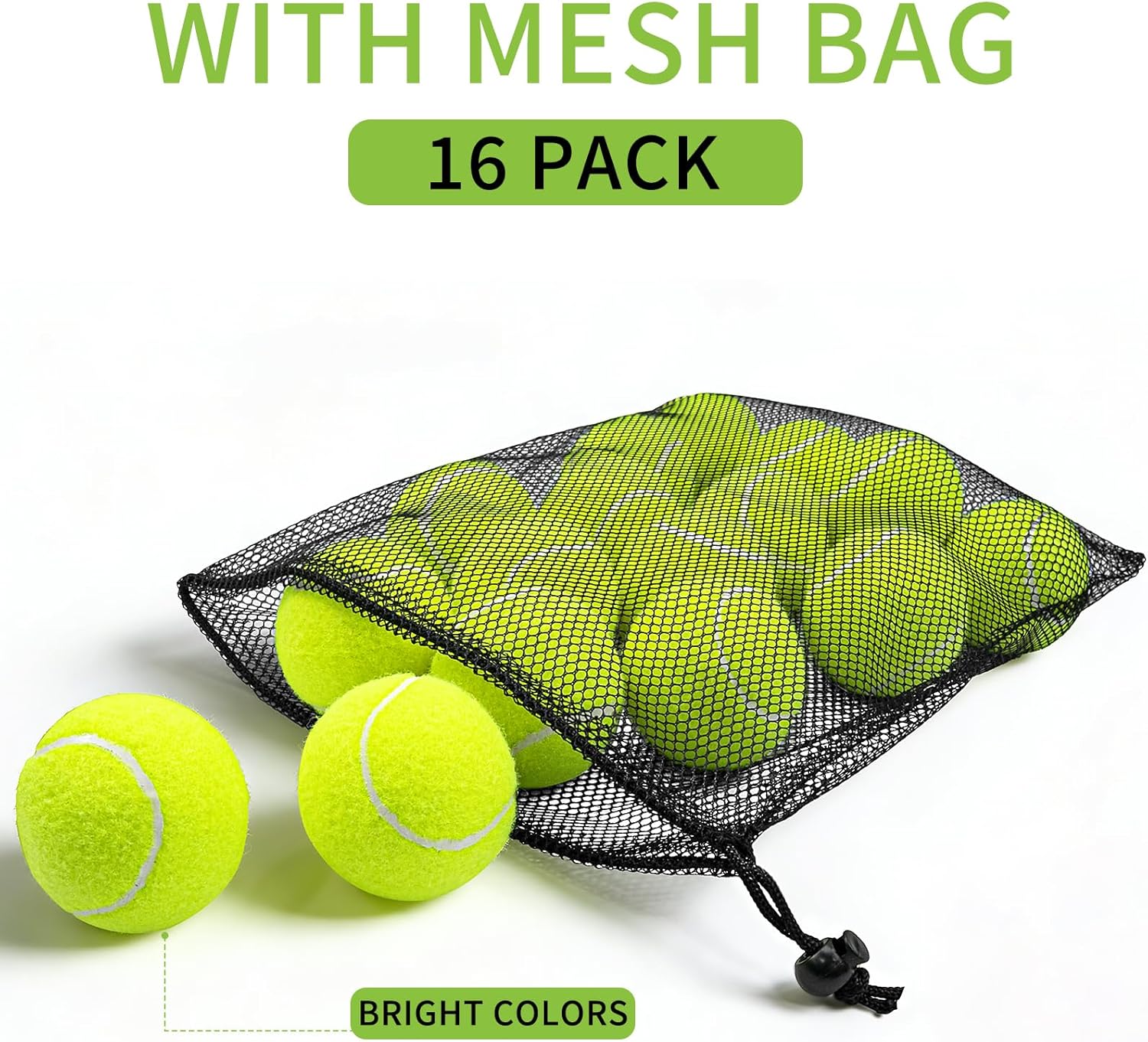 Skiennix Tennis Balls - High Elasticity Training Balls with Mesh Bag for Beginners & Pets | 16 Pack, 2.56 in Yellow