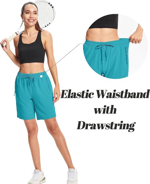 MAGCOMSEN Women's Hiking Shorts - Lightweight Quick-Dry Golf Shorts | Water-Resistant with 3 Zipper Pockets