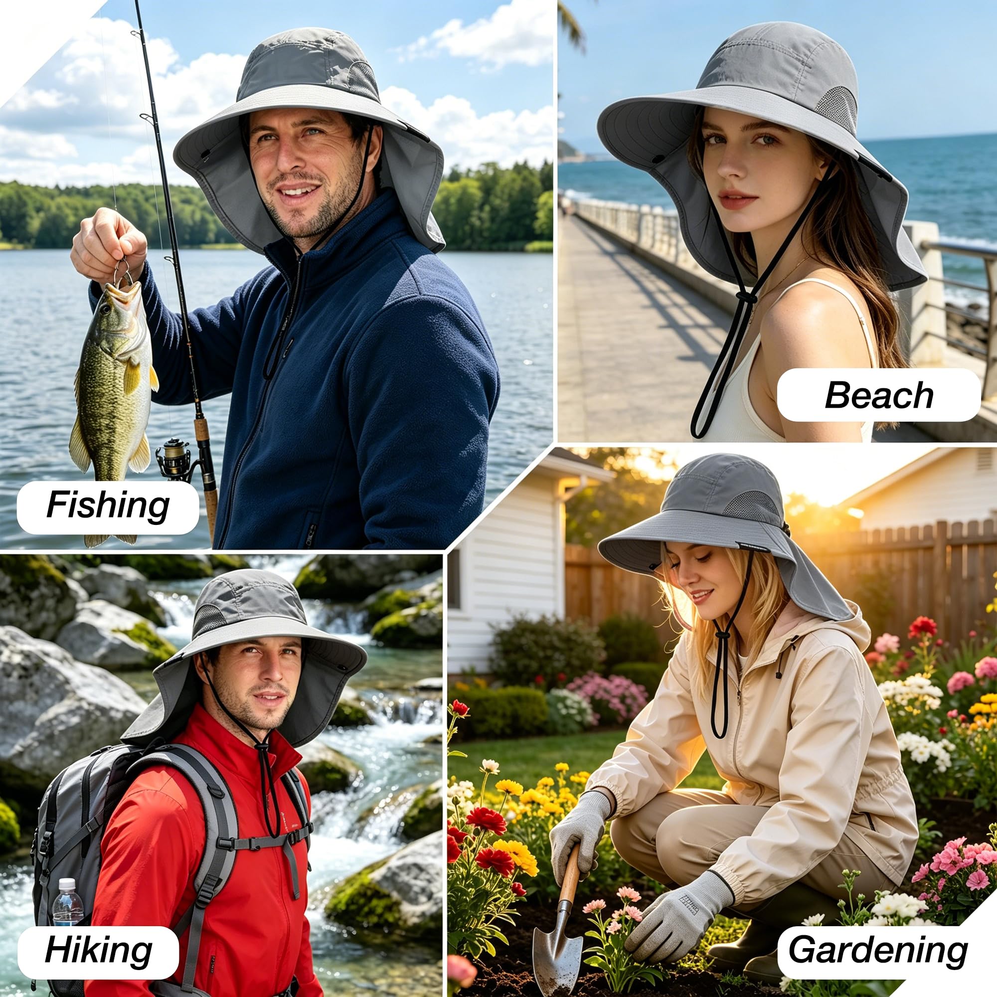 Solaris Sun Hat with Neck Flap, UPF 50 Sun Protection Lightweight Sun Cap for Men Women, Wide Brim Hat for Fishing Hiking