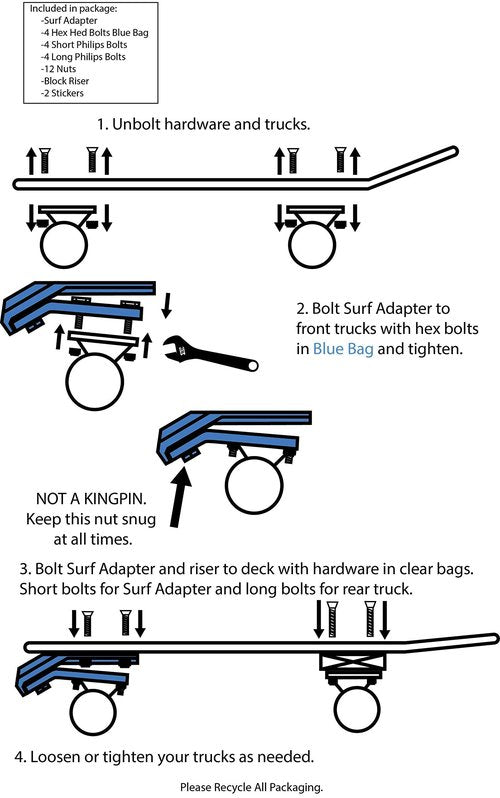 WATERBORNE SKATEBOARDS Surf Adapter | Front Surfskate Truck Fits and Mounts to Any Skateboard | Carve, Cruise, Ride like a Surfboard | Works with Cruiser, Complete, Drop-Through Longboard, Penny Board